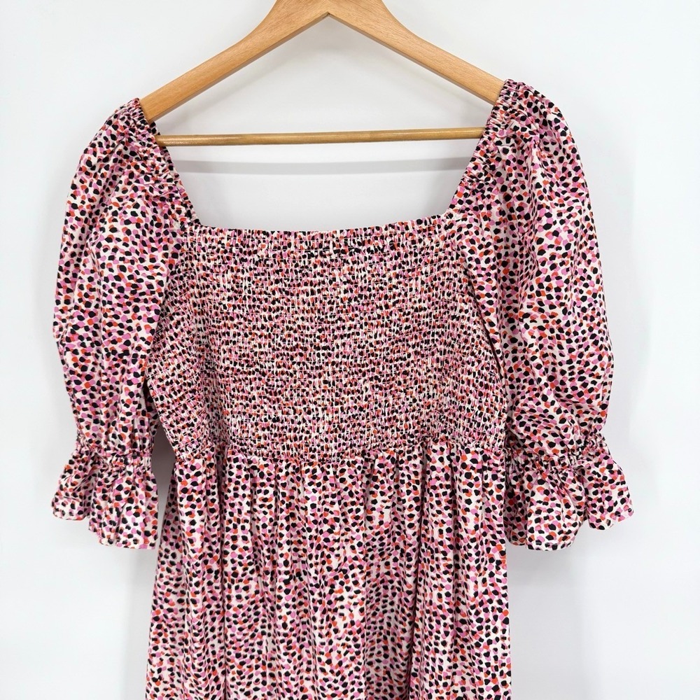 ELOQUII Elements Size 16 Puff Sleeve Smocked Bodice Dress Fit and Flare Pink - Picture 7 of 11